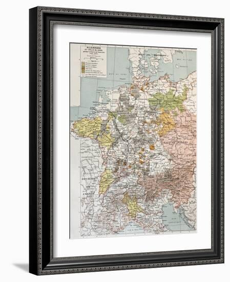 Germany And Northern Italy During Thirty Years War, Old Map-marzolino-Framed Art Print