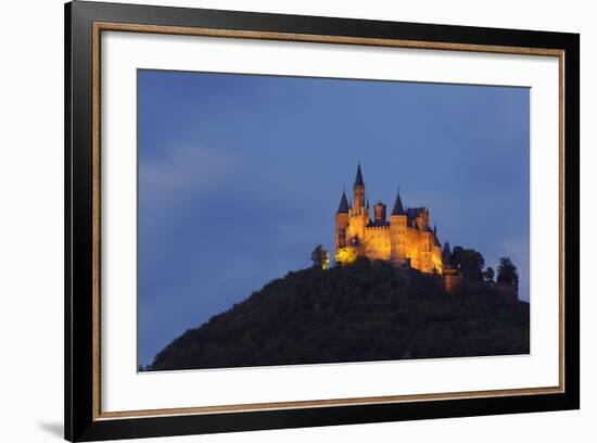 Germany, Baden-Wurttemberg, Castle Hohenzollern, Lighting, Evening-Herbert Kehrer-Framed Photographic Print