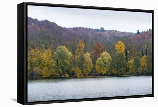 Germany, Baden-Wurttemberg, Karlsruhe, autumn on the Grötzinger Baggersee.-Roland T. Frank-Framed Stretched Canvas