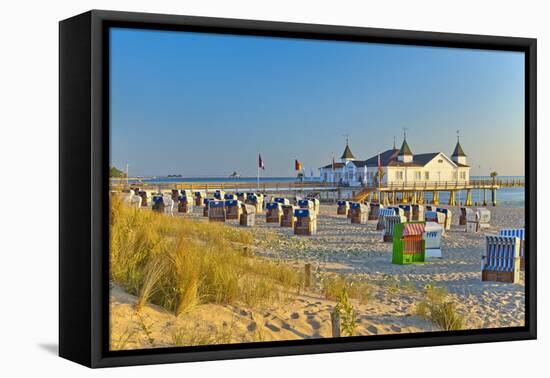 Germany, Baltic Coast, Island Usedom, Baltic Sea Spa Town Ahlbeck, Pier, Sunrise, Beach-Chris Seba-Framed Premier Image Canvas