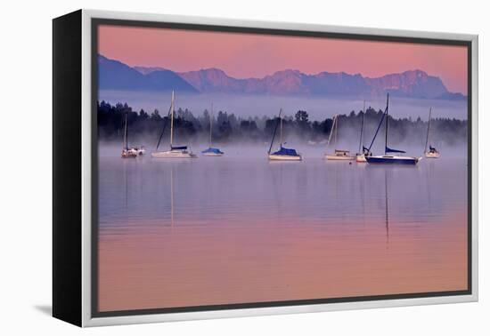 Germany, Bavaria, 5-Sea Country, Saint Heinrich, Lake Starnberg Zugspitze Massif, Wetterstein Range-Bernd Rommelt-Framed Premier Image Canvas