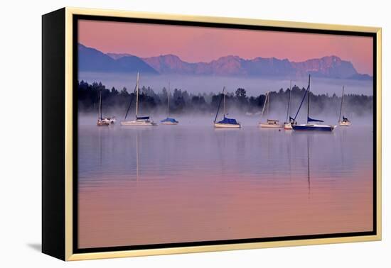 Germany, Bavaria, 5-Sea Country, Saint Heinrich, Lake Starnberg Zugspitze Massif, Wetterstein Range-Bernd Rommelt-Framed Premier Image Canvas