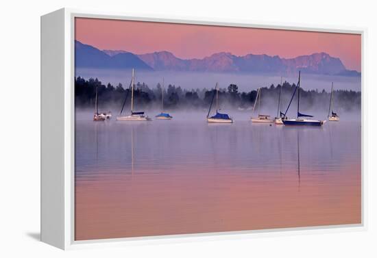 Germany, Bavaria, 5-Sea Country, Saint Heinrich, Lake Starnberg Zugspitze Massif, Wetterstein Range-Bernd Rommelt-Framed Premier Image Canvas