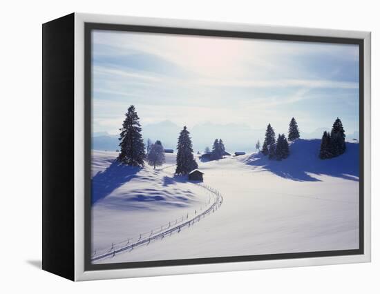 Germany, Bavaria, AllgŠu, Snow Scenery, Back Light, Alps, Mountains, Loneliness, Mountains, Winter-Herbert Kehrer-Framed Premier Image Canvas