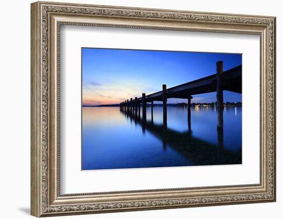 Germany, Bavaria, Ammersee (Lake Ammer), Herrsching, Footbridge at Sundown-Andreas Vitting-Framed Photographic Print