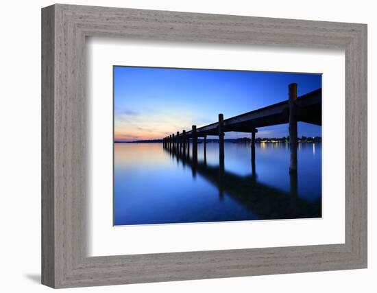 Germany, Bavaria, Ammersee (Lake Ammer), Herrsching, Footbridge at Sundown-Andreas Vitting-Framed Photographic Print