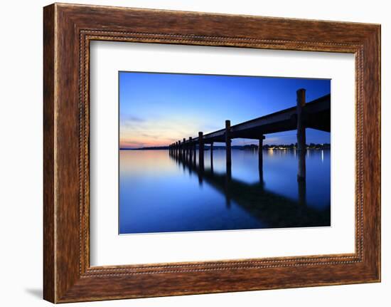 Germany, Bavaria, Ammersee (Lake Ammer), Herrsching, Footbridge at Sundown-Andreas Vitting-Framed Photographic Print