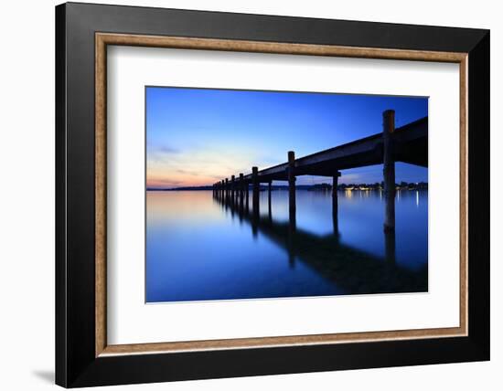 Germany, Bavaria, Ammersee (Lake Ammer), Herrsching, Footbridge at Sundown-Andreas Vitting-Framed Photographic Print