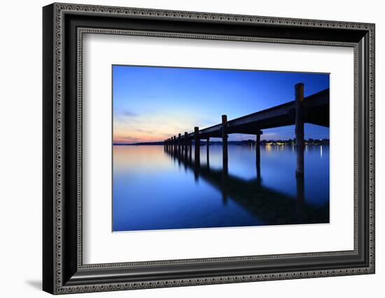 Germany, Bavaria, Ammersee (Lake Ammer), Herrsching, Footbridge at Sundown-Andreas Vitting-Framed Photographic Print