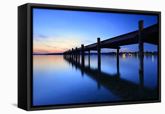 Germany, Bavaria, Ammersee (Lake Ammer), Herrsching, Footbridge at Sundown-Andreas Vitting-Framed Premier Image Canvas