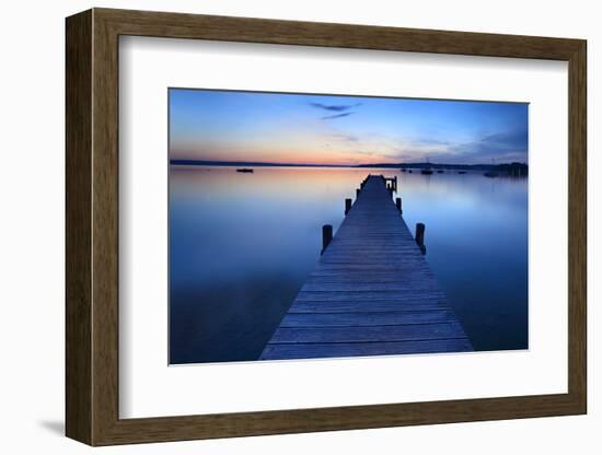 Germany, Bavaria, Ammersee (Lake Ammer), Herrsching, Footbridge at Sundown-Andreas Vitting-Framed Premium Photographic Print