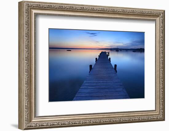 Germany, Bavaria, Ammersee (Lake Ammer), Herrsching, Footbridge at Sundown-Andreas Vitting-Framed Photographic Print