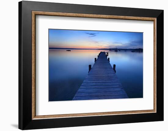 Germany, Bavaria, Ammersee (Lake Ammer), Herrsching, Footbridge at Sundown-Andreas Vitting-Framed Photographic Print