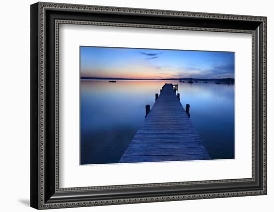 Germany, Bavaria, Ammersee (Lake Ammer), Herrsching, Footbridge at Sundown-Andreas Vitting-Framed Photographic Print