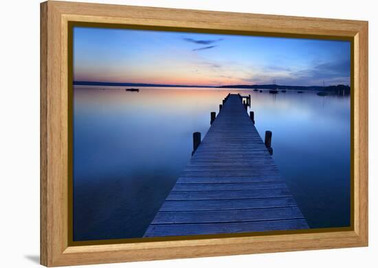 Germany, Bavaria, Ammersee (Lake Ammer), Herrsching, Footbridge at Sundown-Andreas Vitting-Framed Premier Image Canvas