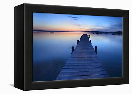 Germany, Bavaria, Ammersee (Lake Ammer), Herrsching, Footbridge at Sundown-Andreas Vitting-Framed Premier Image Canvas