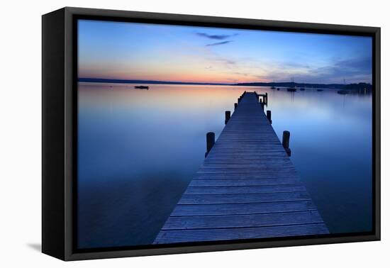 Germany, Bavaria, Ammersee (Lake Ammer), Herrsching, Footbridge at Sundown-Andreas Vitting-Framed Premier Image Canvas