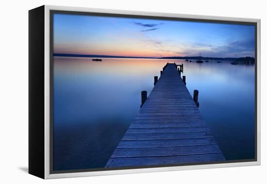 Germany, Bavaria, Ammersee (Lake Ammer), Herrsching, Footbridge at Sundown-Andreas Vitting-Framed Premier Image Canvas