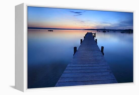 Germany, Bavaria, Ammersee (Lake Ammer), Herrsching, Footbridge at Sundown-Andreas Vitting-Framed Premier Image Canvas