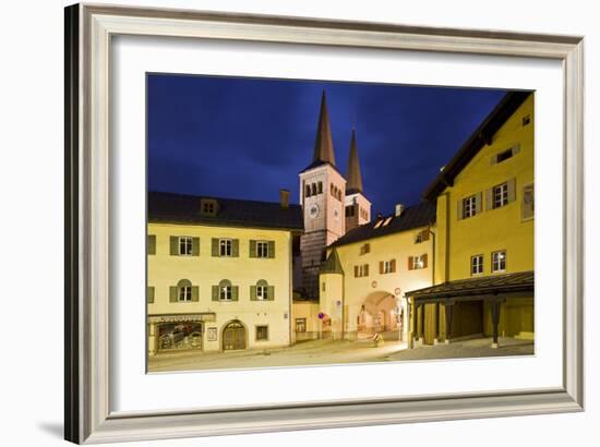 Germany, Bavaria, Berchtesgaden, Berchtesgaden, Church in Old Town at Dusk-Rainer Mirau-Framed Photographic Print