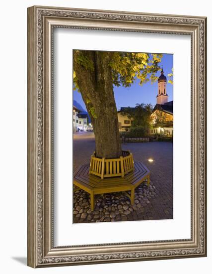Germany, Bavaria, Garmisch-Partenkirchen, Church, Tree, Evening-Rainer Mirau-Framed Photographic Print