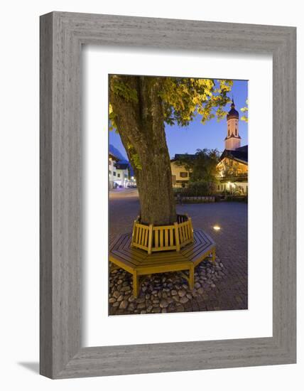 Germany, Bavaria, Garmisch-Partenkirchen, Church, Tree, Evening-Rainer Mirau-Framed Photographic Print