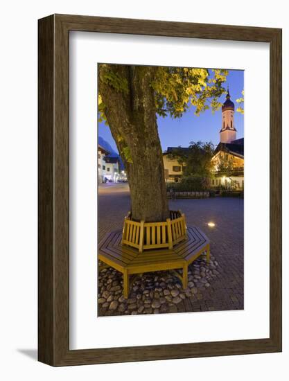 Germany, Bavaria, Garmisch-Partenkirchen, Church, Tree, Evening-Rainer Mirau-Framed Photographic Print