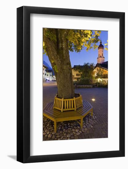 Germany, Bavaria, Garmisch-Partenkirchen, Church, Tree, Evening-Rainer Mirau-Framed Photographic Print