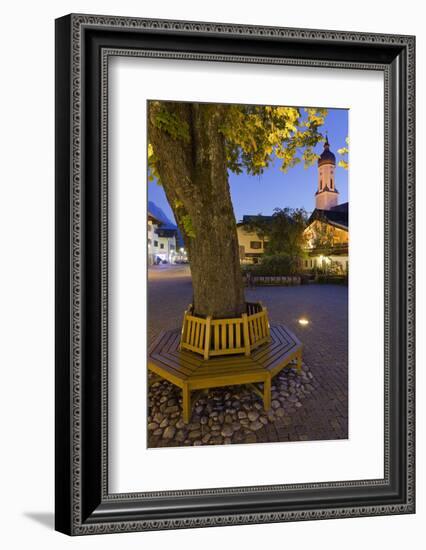 Germany, Bavaria, Garmisch-Partenkirchen, Church, Tree, Evening-Rainer Mirau-Framed Photographic Print