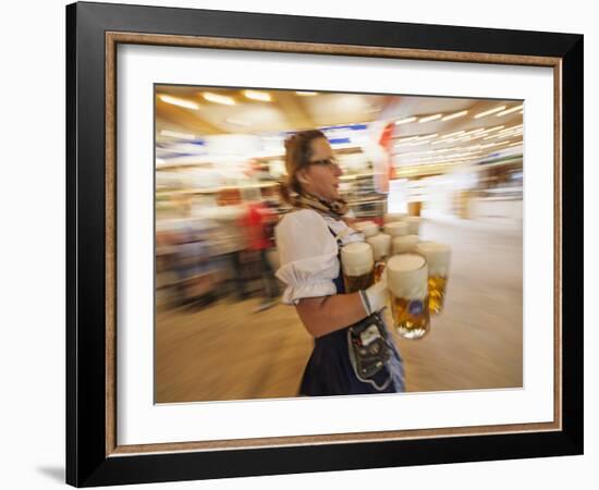 Germany, Bavaria, Munich, Oktoberfest, Waitress With Beer Steins-Steve Vidler-Framed Photographic Print