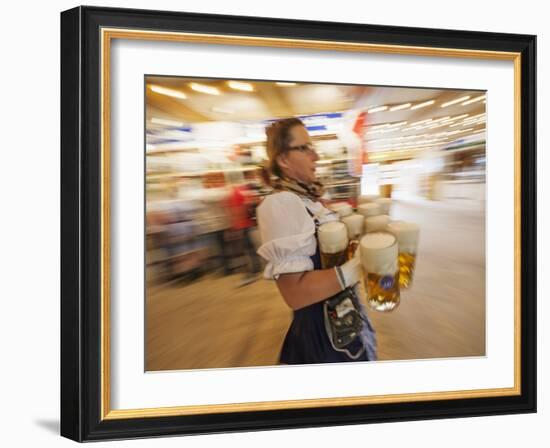 Germany, Bavaria, Munich, Oktoberfest, Waitress With Beer Steins-Steve Vidler-Framed Photographic Print