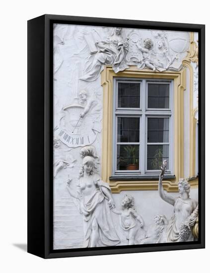 Germany, Bavaria, Munich, Ornate Stucco or Plasterwork Adorning the Front of a House in the City-John Warburton-lee-Framed Premier Image Canvas