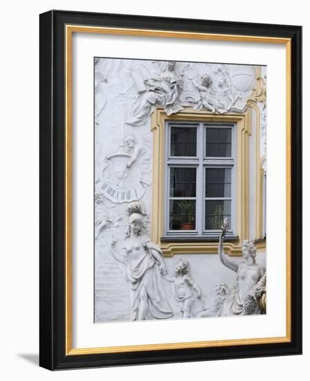 Germany, Bavaria, Munich, Ornate Stucco or Plasterwork Adorning the Front of a House in the City-John Warburton-lee-Framed Photographic Print