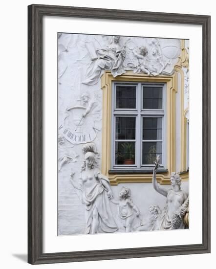 Germany, Bavaria, Munich, Ornate Stucco or Plasterwork Adorning the Front of a House in the City-John Warburton-lee-Framed Photographic Print