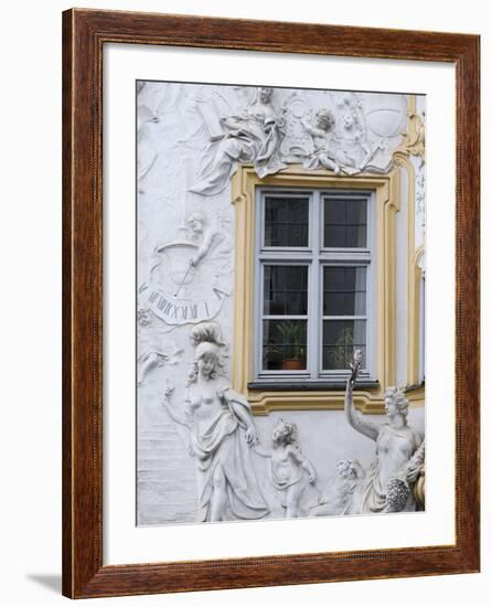 Germany, Bavaria, Munich, Ornate Stucco or Plasterwork Adorning the Front of a House in the City-John Warburton-lee-Framed Photographic Print