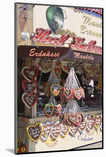 Germany, Bavaria, Munich, Theresienwiese Oktoberfest, Souvenir Stand, Gingerbread Hearts-Udo Siebig-Mounted Photographic Print