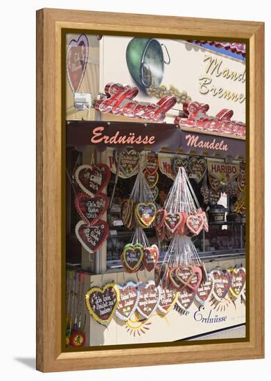 Germany, Bavaria, Munich, Theresienwiese Oktoberfest, Souvenir Stand, Gingerbread Hearts-Udo Siebig-Framed Premier Image Canvas