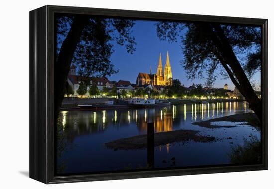 Germany, Bavaria, Regensburg, Danube Shore, Dusk, Cathedral-Chris Seba-Framed Premier Image Canvas