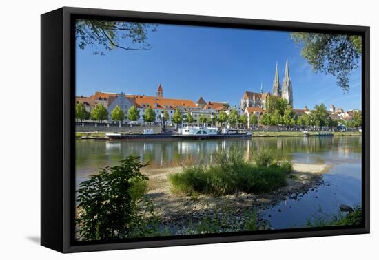 Germany, Bavaria, Regensburg, Danube Shore, Museum Ship, Cathedral-Chris Seba-Framed Premier Image Canvas