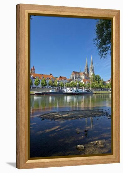 Germany, Bavaria, Regensburg, Danube Shore, Museum Ship, Cathedral-Chris Seba-Framed Premier Image Canvas