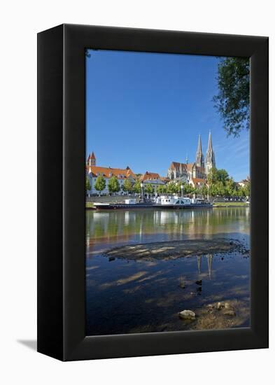 Germany, Bavaria, Regensburg, Danube Shore, Museum Ship, Cathedral-Chris Seba-Framed Premier Image Canvas