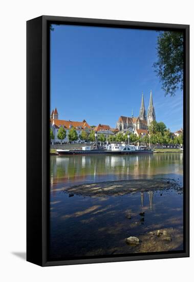 Germany, Bavaria, Regensburg, Danube Shore, Museum Ship, Cathedral-Chris Seba-Framed Premier Image Canvas