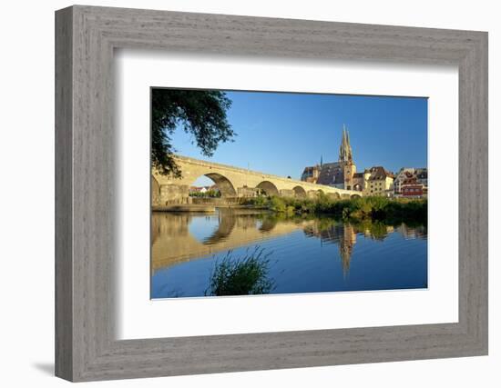 Germany, Bavaria, Regensburg, Old Stone Bridge, the Danube, Cathedral-Chris Seba-Framed Photographic Print
