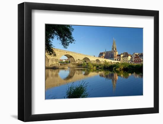 Germany, Bavaria, Regensburg, Old Stone Bridge, the Danube, Cathedral-Chris Seba-Framed Photographic Print