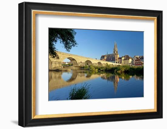Germany, Bavaria, Regensburg, Old Stone Bridge, the Danube, Cathedral-Chris Seba-Framed Photographic Print