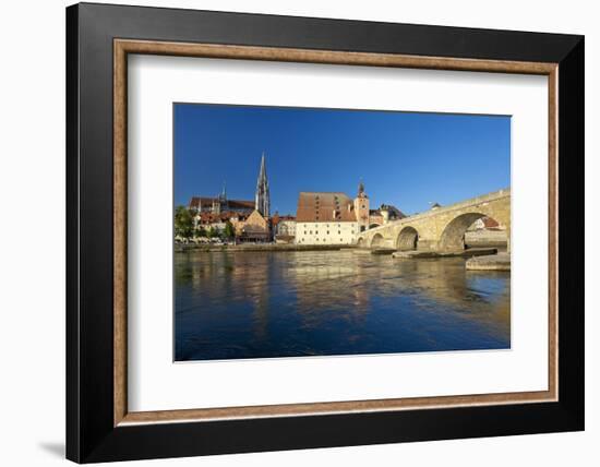 Germany, Bavaria, Regensburg, the Danube, Old Stone Bridge, Cathedral, Salzstadel House-Chris Seba-Framed Photographic Print