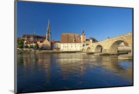 Germany, Bavaria, Regensburg, the Danube, Old Stone Bridge, Cathedral, Salzstadel House-Chris Seba-Mounted Photographic Print