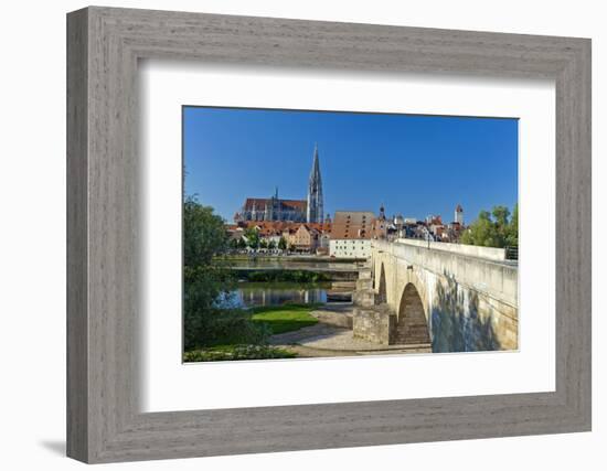 Germany, Bavaria, Regensburg, the Danube, Old Stone Bridge-Chris Seba-Framed Photographic Print