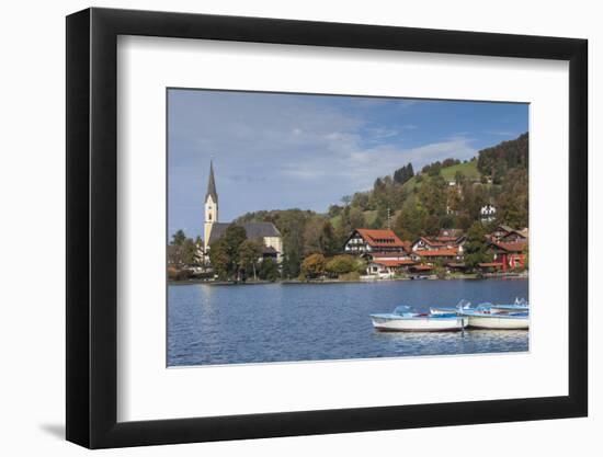 Germany, Bavaria, Schliersee Lake District, Schliersee, Lake and Boats-Walter Bibikow-Framed Photographic Print