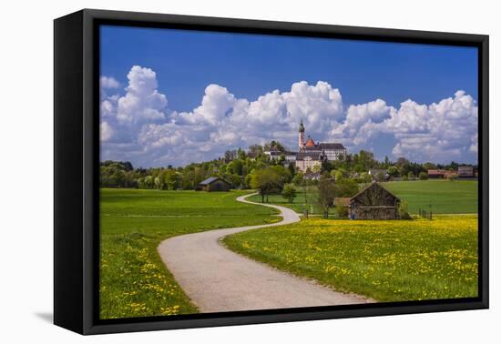 Germany, Bavaria, Upper Bavaria, FŸnfseenland, Andechs, Spring Scenery with Cloister of Andechs-Udo Siebig-Framed Premier Image Canvas